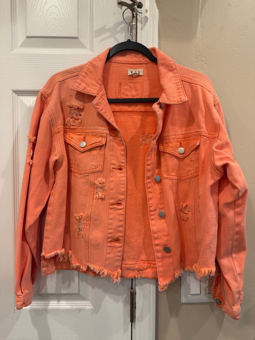 Distressed Orange Denim Jacket for Women